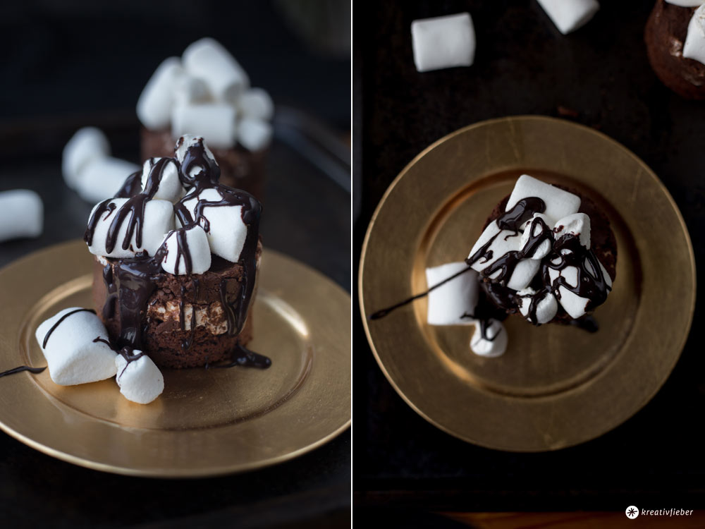 Schoko Törtchen mit Nutella Fudge und Marshmallows