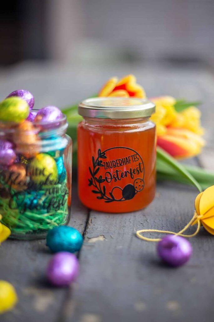 Marmelade zu Ostern schön verpacken mit rub-ons