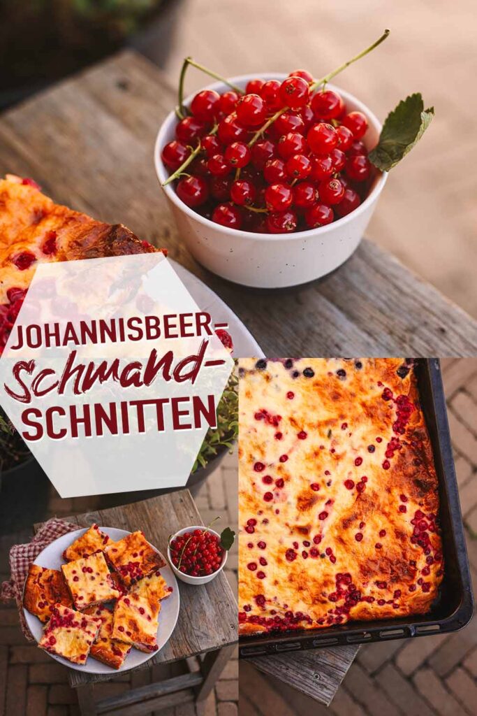 Johannisbeerschmandschnitten - einfacher Blechkuchen mit Quarkölteig, Johannisbeeren und Schmandcreme